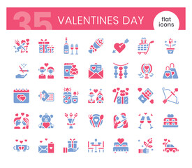 Obraz premium Valentines' day Icons Bundle. Flat two-colored outline icons style. Vector illustration