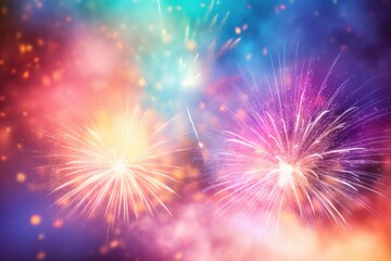 Fototapeta premium Night view on celebration of new year with colorful fireworks. Generative Ai.