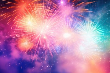 Fototapeta premium Night view on celebration of new year with colorful fireworks. Generative Ai.