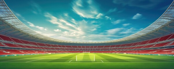 Soccer or Football stadium with green field background. Generative AI  - obrazy, fototapety, plakaty
