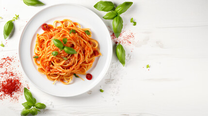 Pasta fettuccine with tomato sauce with parmesan - obrazy, fototapety, plakaty