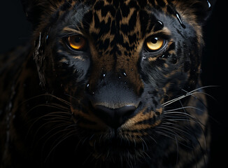 A black leopard on a black background