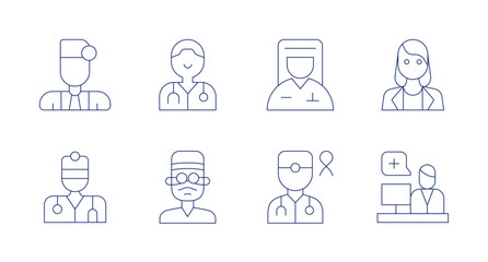 Doctor icons. Editable stroke. Containing doctor, doctor coat, health, dermatologist, medical team.
