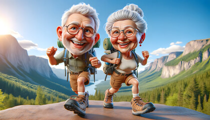 Adventurous Senior Couple Hiking. Generative AI