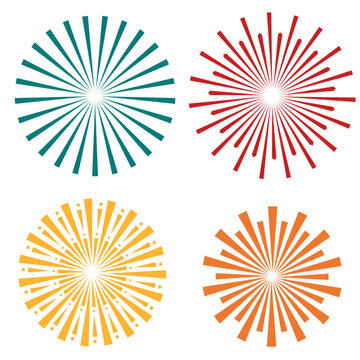 Retro geometric sunburst vector clip art illustration set, radial stripe collection