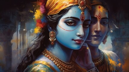 Lord Krishna Wall Poster, Lord Radha Krishna, Digital Wall Poster. Generative AI