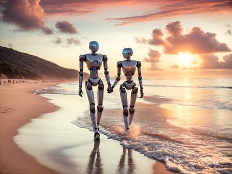 A couple of robots enjoying their honeymoon