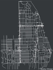 Detailed hand-drawn navigational urban street roads map of the BEVERLY COMMUNITY AREA of the American city of CHICAGO, ILLINOIS with vivid road lines and name tag on solid background