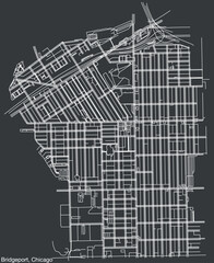 Detailed hand-drawn navigational urban street roads map of the BRIDGEPORT COMMUNITY AREA of the American city of CHICAGO, ILLINOIS with vivid road lines and name tag on solid background