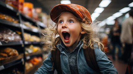A child is screaming in a toy store.