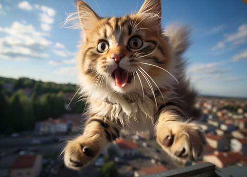 A tabby cat flying flying stock photo cat free