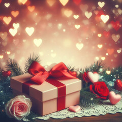 Obraz premium Valentine's Day background with festive decor elements and bokeh effect. Ideal for greeting cards, invitations, phone wallpapers, web sites and more. Created using generative ai tools