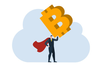 businessman with bitcoin digital money coin currency flat illustration
