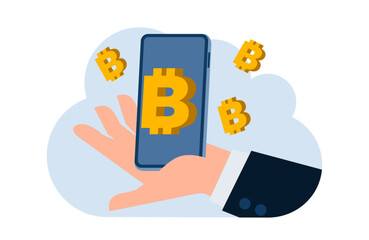 businessman with bitcoin digital money coin currency flat illustration