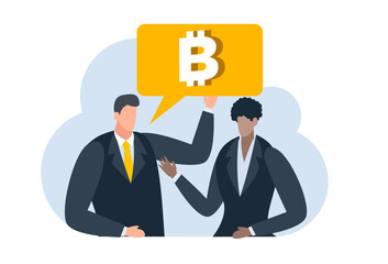 businessman with bitcoin digital money coin currency flat illustration