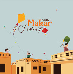 Vector illustration Makar Sankranti kite flying post template