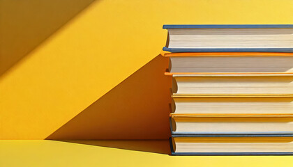 Hardcover books on a bright yellow background