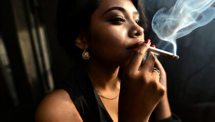 Portrait of a Stylish Woman with Cigarette