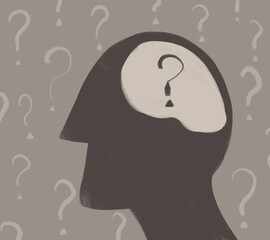profile of a man with a question mark. simple illustration - 691888248