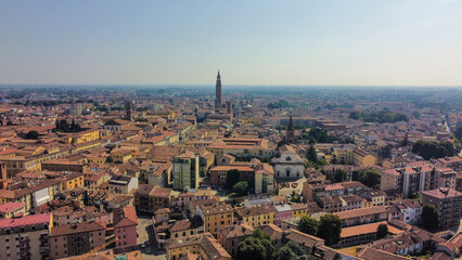 Aerial view of the historical center of Cremona, Italy.