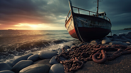 anchor on the beach, Anchor am Meer - obrazy, fototapety, plakaty