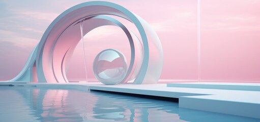 3d Render, Abstract Surreal pastel landscape background