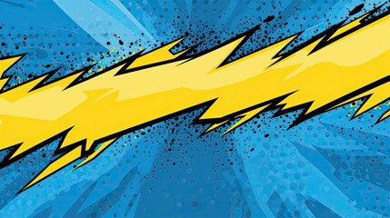 A blue and yellow comic background with a lightning bolt