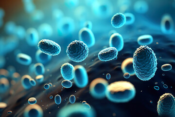 Microscopic blue bacteria. Legionella pneumophila, medical 3d illustration
