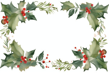 Handmade diy holly wreath clip art, in the style of delicate watercolor, angular composition, freehand painting, ethereal foliage, instax, shaped canvas