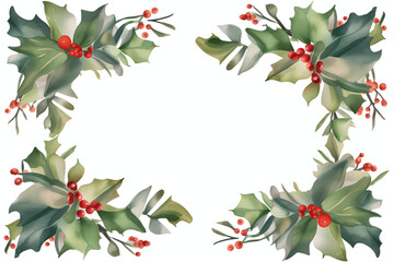 Handmade diy holly wreath clip art, in the style of delicate watercolor, angular composition, freehand painting, ethereal foliage, instax, shaped canvas