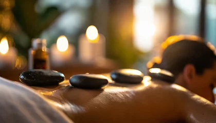 Fototapete Massagesalon Hot stone massage procedure at a spa salon