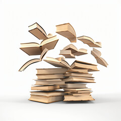 3d books flying stack