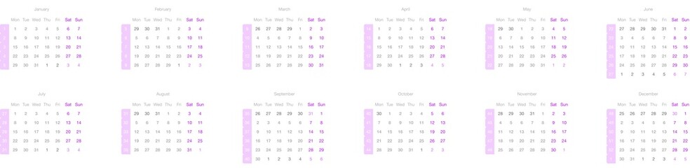 2024 Calendar, pink and grey for black background, element for dark mode style.