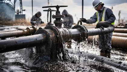 Fotobehang Emergency repair on a large oil pipeline. © SashaMagic