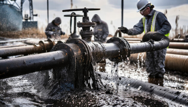 Emergency Repair On A Large Oil Pipeline.