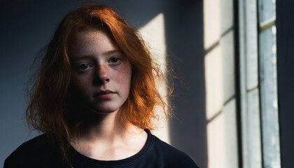 Portrait of a depressed teenager. Sad girl.