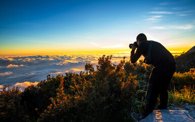 Mount Kinabalu peak with light of sunrise on Mount Lowes Height approximately 3,900 meters trip...