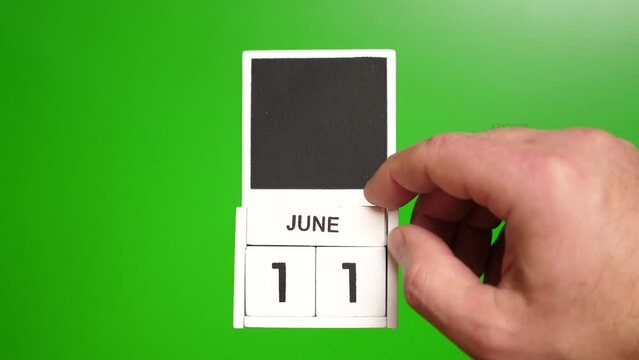 Calendar with the date June 11 on a green background. Illustration for an event of a certain date.