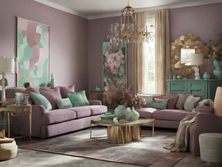 Colorful empty room,sofa and poster,interior design,memphis design,table and mirrors,living room interior.white sofa and armchair,minimalist modern,japandi style.luxurious interior,empty wall mockup.
