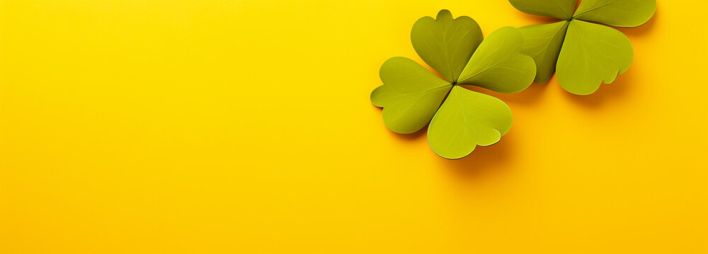 Yellow shamrock banner for Patrick's Day, generative AI