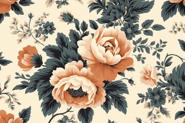 Romantic peach fuzz floral pattern with scattered blossoms for an elegant and charming aesthetic. - obrazy, fototapety, plakaty