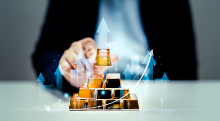 Wealth and stability investing in gold . Rising gold prices concept. Investment in precious metals in the stock market