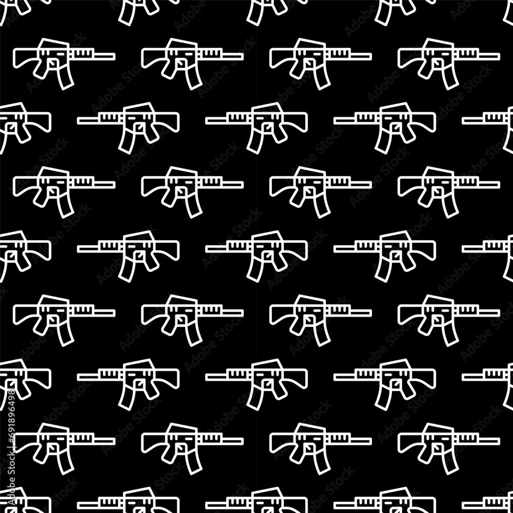Poster automatic rifle vector concept linear dark seamless pattern. assault rifle background
