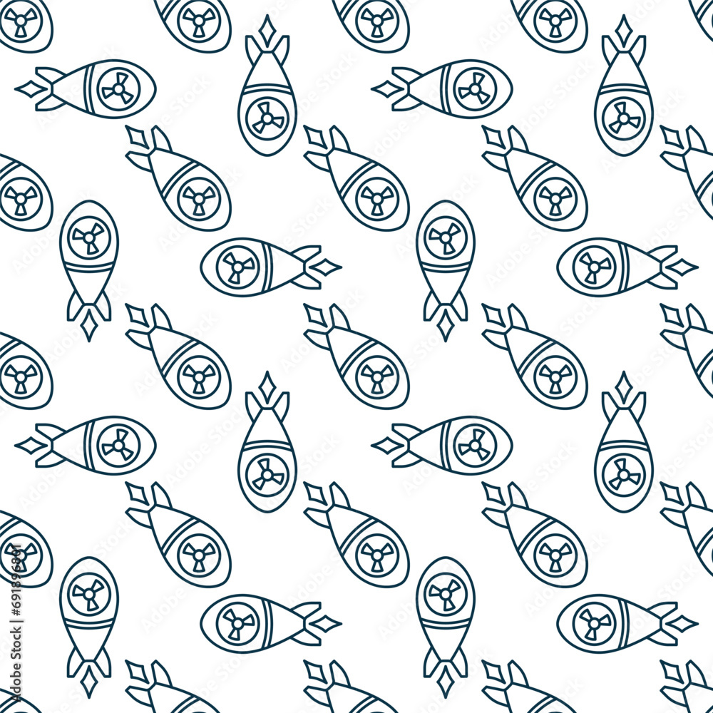 Poster nuclear rocket vector concept thin line seamless pattern or background
