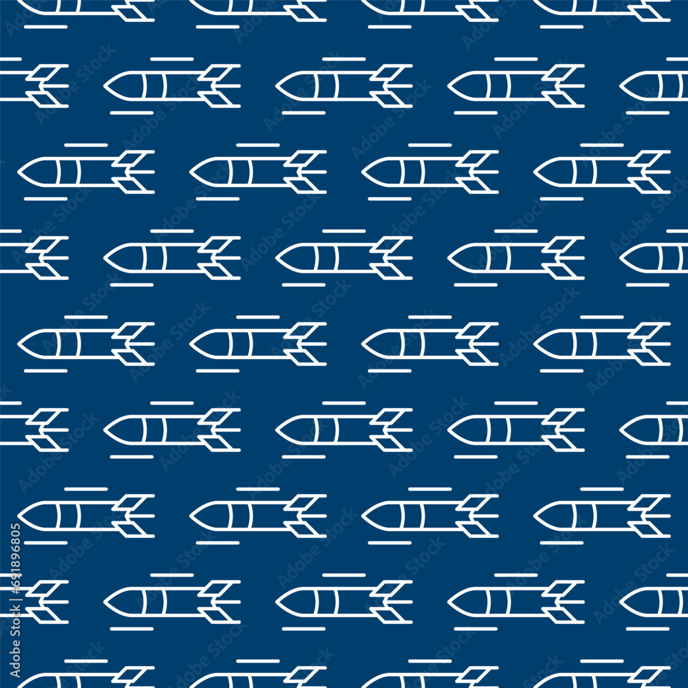 Poster rocket weapon vector missile concept blue linear seamless pattern