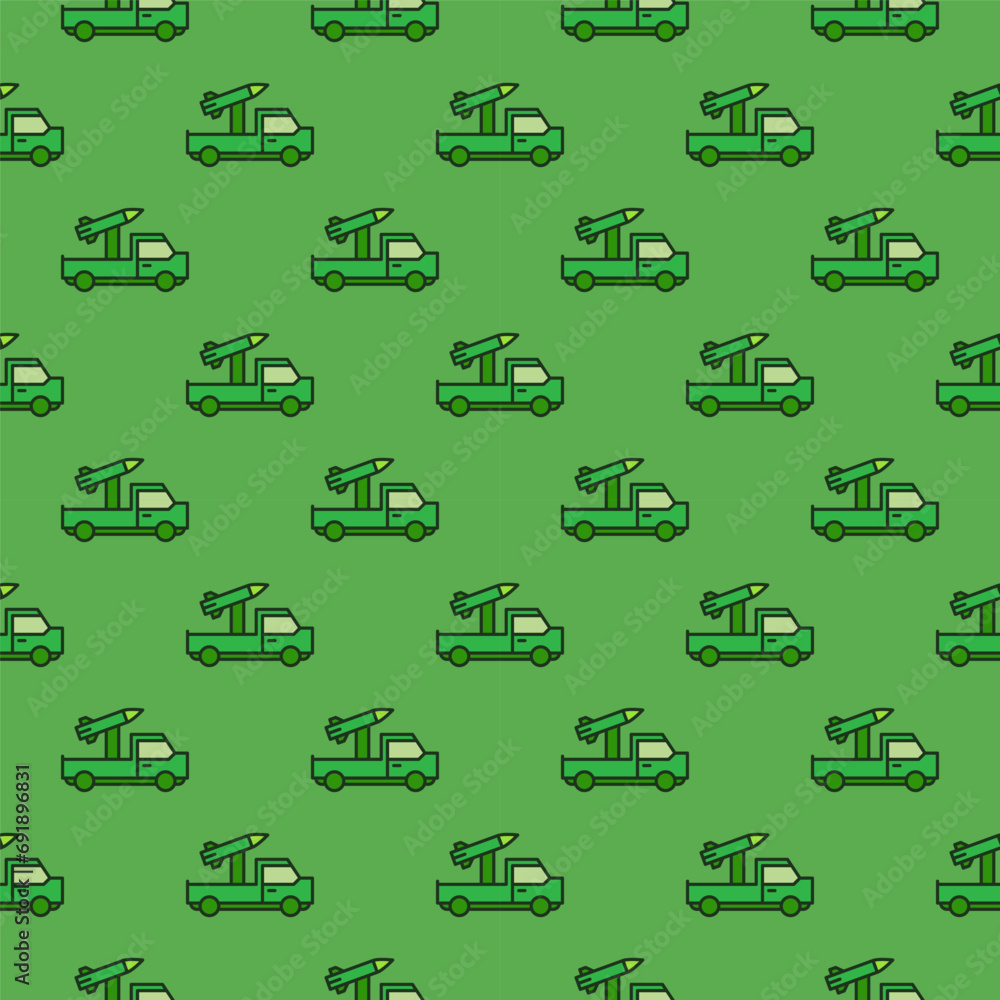 Poster vehicle with rocket system vector concept green seamless pattern