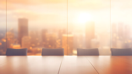 Modern Conference Room with Cityscape View at Sunset