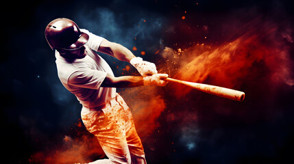 Dynamic Baseball Player Swinging Bat with Explosive Power - obrazy, fototapety, plakaty