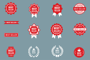 Set of best seller red label badges, best seller red banner emblem