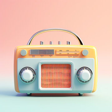 3D retro radio vintage floating on pastel background